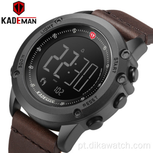 KADEMAN K698 Tech Relógios digitais Moda Esporte Masculino Relógios de pulso Passos Contador 3ATM Relógio Casual Couro Tela LCD